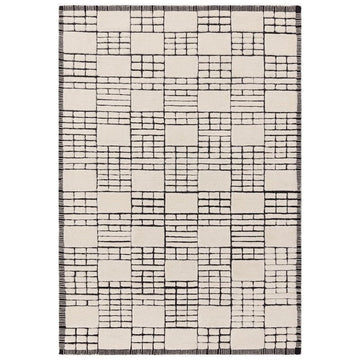 Empire Modern Geometric Grid Hand-Woven Textured Hi-Low Wool Cream/Black Rug-Asiatic Carpets-Rug Love - The Most Loved Rug Store